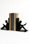 Decorative Metal Book Holder Set of 2 with Reading Woman and Man Figures – Table Top Bookshelf Organizer