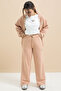 Beige Logo Detailed Buttoned Cardigan Girls' Slit 3-Piece Horse-Top Set 21377 - 7
