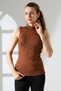 Half Fisherman Stand Collar Ribbed Sleeveless Striped Accumulated Patterned Woven Detailed Summer Knitwear Blouse - 4