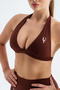 Sunkiss-V Brown Women's Sports Bra Triangle - Padded, Push-Up Effect and Drawstring Back Detail - 2