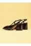 Lunara Women's Black Patent Leather Heeled Slingback Shoes with Bow - 5
