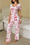 Pink Bow Patterned Ornamental Buttoned Summer Pajama Set - 6