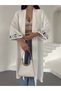 Women's Woven Airobin Fabric Back Sleeve Embroidery Detail Black Cardigan - 2