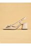 Lunara Women's Cream Patent Leather Heeled Slingback Shoes with Bow - 3