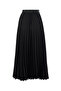 Regular Pleated Denim Garnished Midi Black Skirt with Slit Detail - 8