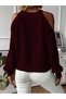 Women's Casual Hair Knitted Off Shoulder Crew Neck Winter Knitwear Sweater Burgundy - 2