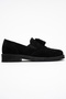 Alex Black Suede Genuine Leather Tasseled Elastic Women's Loafer Shoes - 6