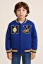 Unisex Kids Cotton Navy Blue College Jacket - Bomber Jacket with Letter and Dragon Applique - 2