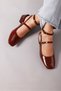 Women's Burgundy Square Toe Open Back Mary Jane Patent Leather Short Heeled Shoes - 5
