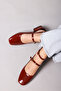 Women's Burgundy Square Toe Open Back Mary Jane Patent Leather Short Heeled Shoes - 3