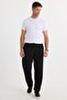 Men's Standard Fit Regular Cut Waist Lace-Up Wide Leg Black Trousers - 6