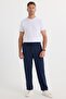 Men's Standard Fit Regular Cut Waist Lace-Up Wide Leg Navy Blue Trousers - 4