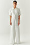 Short-Sleeve Zip-Up Slim Fit Shirt Collar Jumpsuit - 3