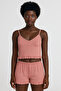 Cotton Ribbed Crop Tank Top and Ruffle Shorts Women's Pajama Set