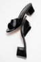 Women's Black Patent Leather Single Strap Daily Short Heeled Slippers - 3