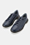 Men's Navy Blue Khaki Natural Leather Lace up Sneaker Shoes - 2