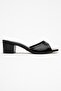 Women's Black Patent Leather Single Strap Daily Short Heeled Slippers - 2