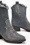 Women's Western Cowboy Ripped Detailed Stoned Denim Boots - 6