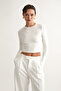 White – Crew Neck Basic Long Sleeve Bodysuit - 2
