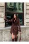 Women's Fur Collar Belted Leather Jacket with Inner Lining