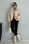 Women's Beige Oversize Puffer Coat – Winter Coat with Zipper and Pockets - 7