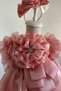 Special Design Girl's Dress, Flower and Pearl Detail, Ruffle Sleeves, Crown Accessory - 4