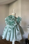 Special Design Girl's Dress with Floral and Pearl Details, Ruffled Sleeves, and Crown Accessory - 3