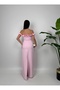Powder Ruffled Boat Neck Long Evening Dress - 3