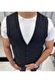 Men's Black V-Neck Slim Fit Full Fabric Vest