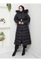 Women’s belted hooded long puffer black coat - 5