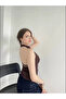 Women's Brown Halter Neckline Backless Halter Neck Seersucker Textured Summer Crop Blouse - 3