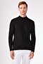 Black Half Fisherman 100% Cotton Solid Color Slim Fit Men's Knitwear - 2