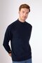 Navy Blue Half Fisherman 100% Cotton Solid Color Slim Fit Men's Knitwear - 4