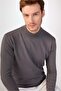 Anthracite Half Fisherman 100% Cotton Solid Color Slim Fit Men's Knitwear - 3