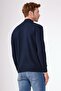 Navy Blue Half Fisherman 100% Cotton Solid Color Slim Fit Men's Knitwear - 7