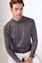 Anthracite Half Fisherman 100% Cotton Solid Color Slim Fit Men's Knitwear - 2