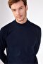 Navy Blue Half Fisherman 100% Cotton Solid Color Slim Fit Men's Knitwear