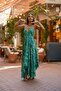 Green Color Sailor Model Strap Gold Detailed Silk Dress