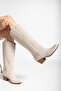Westry Embroidered Long Model Women's Cowboy Beige Boots - 2