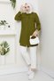 Women's Collar Detailed Ruffled Robe Shirt Oil Green - 4