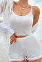 Women's White Lace Detailed Shorts and Strap Pajama Set - 4