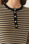 Crew Neck Striped Long Sleeve Slim Fit Knitwear Black Camel Blouse - 5