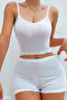 Women's White Lace Detailed Shorts and Strap Pajama Set - 5