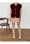 Gold Buttoned Pocketed Bellor Knitwear Vest Claret Red - 2