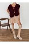 Gold Buttoned Pocketed Bellor Knitwear Vest Claret Red - 3
