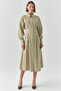 Striped Shirt Collar Long Sleeve Slim Fit Midi Dress