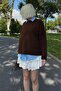 Brown Crew Neck Knitted Patterned Women's Knitwear Sweater Mg2520 - 6