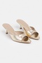 Promise Gold Patterned Pointed Toe Women's Thin Heeled Slippers - 4