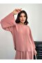 Overlock Detailed Blouse and Skirt Double Set 8045 - Pink - 3