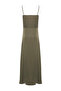 Regular Satin Midi Khaki Dress with Lace Detail and Straps - 8
